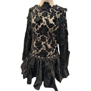 ANTONIO MELANI Born On Fifth SIZE 14 Gemma Lace Taffeta Black Mock Neck Dress